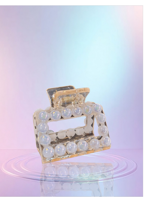 کلیپس شیشه‌ای مرواریدی – شفاف با دانه‌های مروارید تزئینی