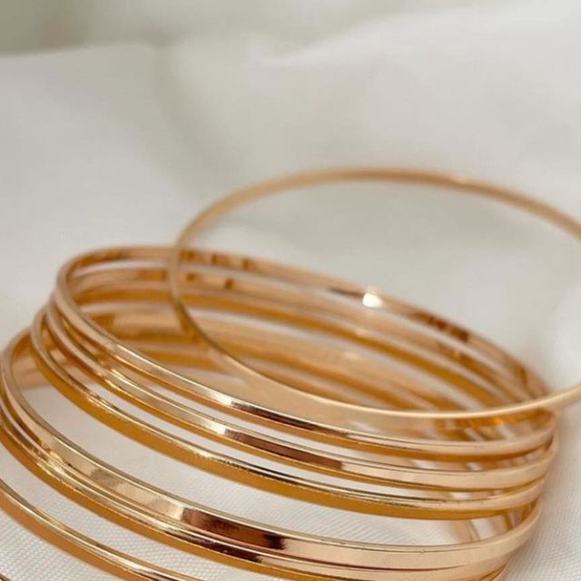 النگو آینه‌ای استیل برند YSX – رنگ طلایی براق (ست چندتایی)