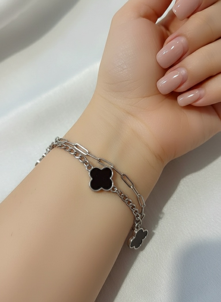 دستبند دو لاین ونکلیف مشکی — طراحی ظریف و جذاب