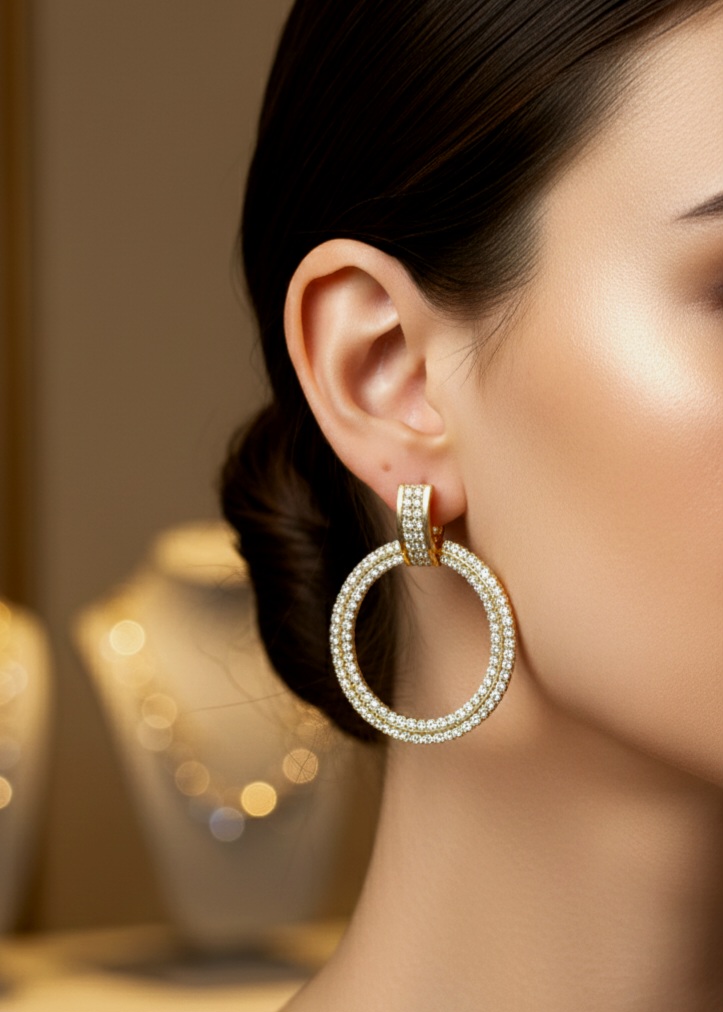 گوشواره مجلسی فول نگین طلایی