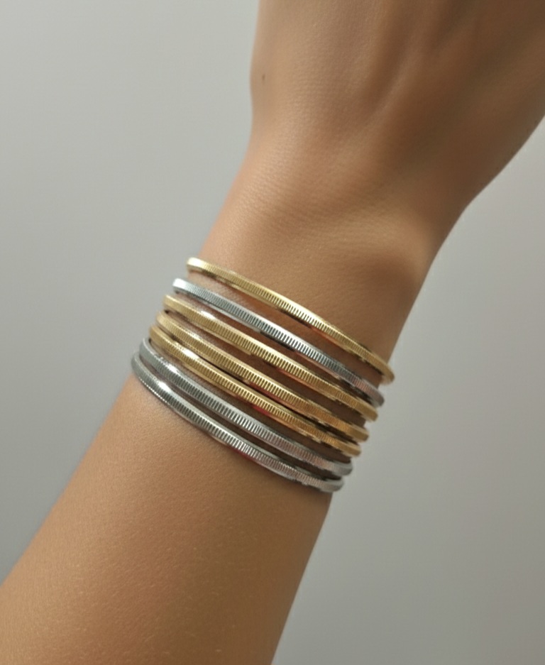 پک ۷ عددی النگو طلاروس دو رنگ، رنگ ثابت | عرض ۳ میلی‌متر