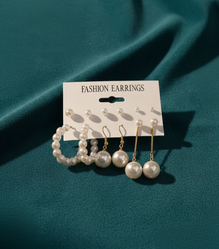 پک ۶ جفت گوشواره مرواریدی با انواع اویز و میخی