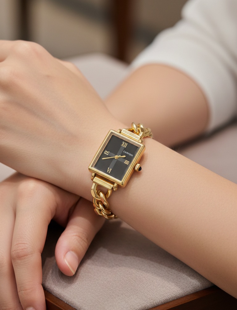 ساعت زنانه کارتیر استیل با بند زنجیری ظریف