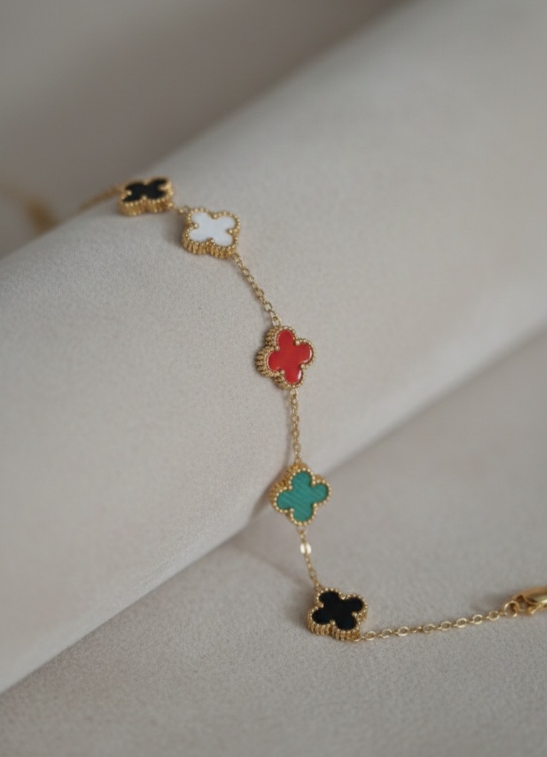 دستبند ونکلیف زنانه پنج‌پلاک ترکیب رنگ خاص