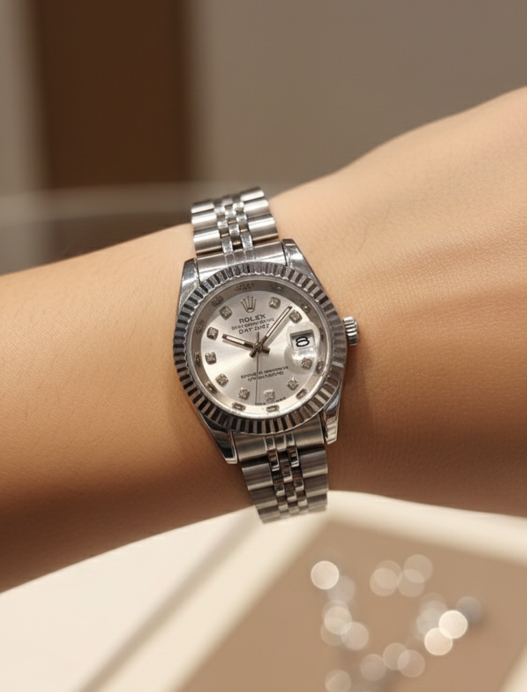 ساعت رولکس زنانه استیل صفحه ظریف با نمایش تاریخ