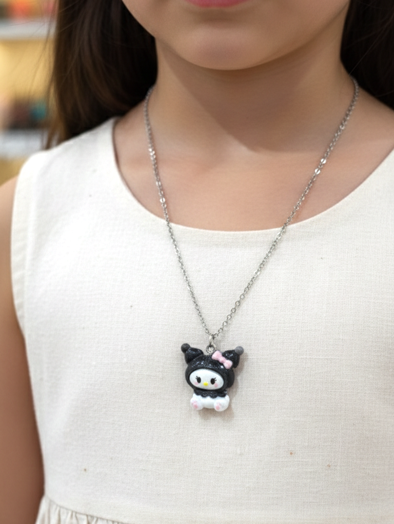 گردنبند دخترانه کرومی برجسته با زنجیر استیل نقره‌ای