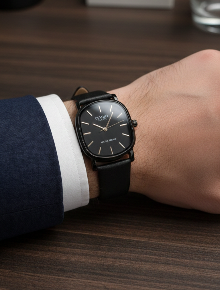 ساعت مردانه کاسیو بند چرمی صفحه چهارگوش